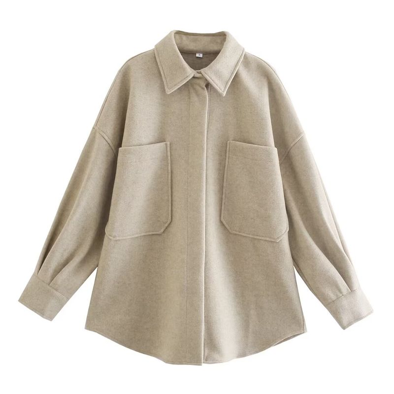 

Kaslead Fashion Style Woolen Shirt Coat Meters apricot S