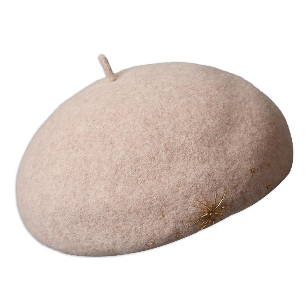 High-quality heavy industry hand-sewn pearl wool beret women's winter elegant versatile painter hat warm stewardess hat tide