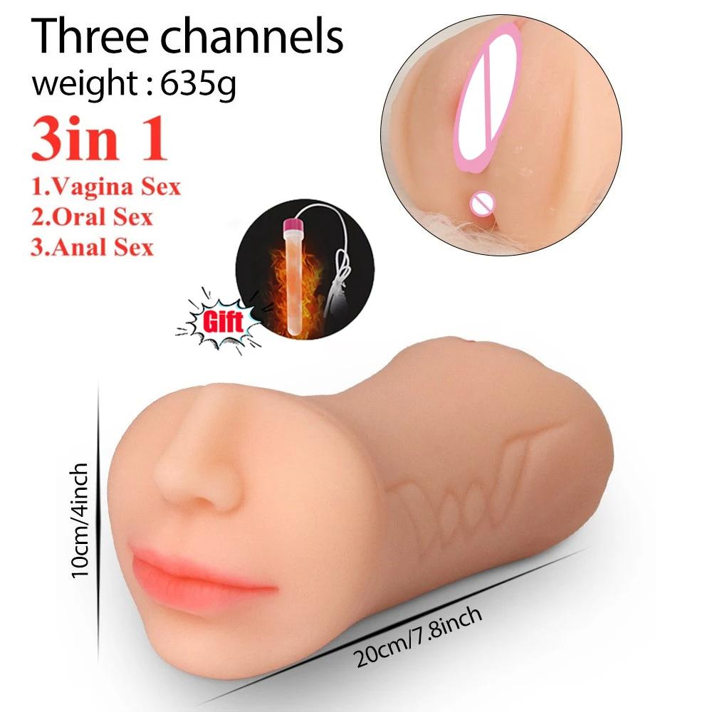3 in 1 Masturbatorbecher für Männer Vagina Pussy Realistisch Eng Künstliche Vagina Anus Sexspielzeug Mund Texturiertes Masturbationswerkzeug für Männer