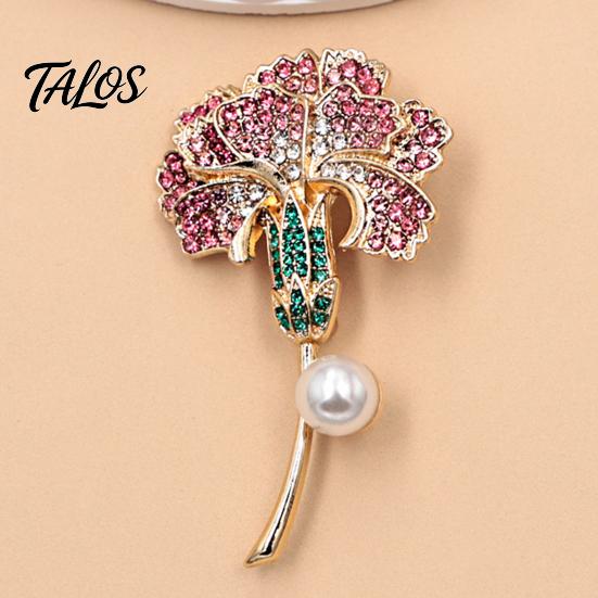 Metal Brooches Carnation Flower Brooch Pin for Women, Luxury Rhinestone Floral Vintage Pins Lapel Pin, Alloy Jewelry Accessory Wedding Party
