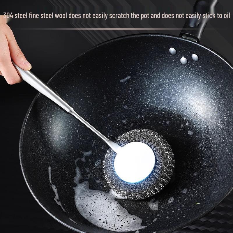 304 Nerezová ocel Dlouhá rukojeť Závěsný kartáč na hrnce s Vyměnitelnou vlnou pro Domácnost Kuchyň Mytí Nádobí.