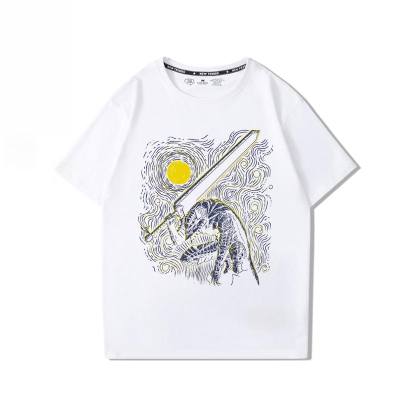 Berserk Anime Hübscher Druck 100% Baumwoll-T-Shirt Sommer Herren Lässig Bequem Atmungsaktiv Streetwear