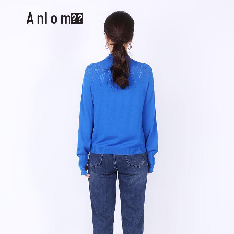 Anlom Women's Nordic Blue High-Neck Wool Knit Sweater