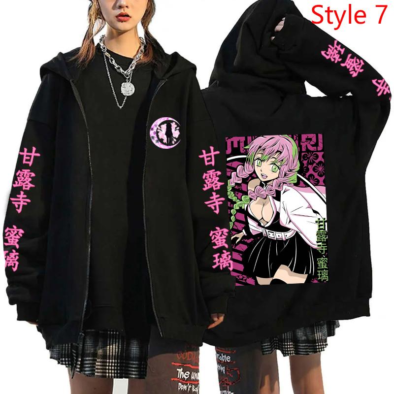 Neue Anime Kanroji Mitsuri Druck Hoodies Cartoon Zip Hoodies Damen Herren Mode Langarm Reißverschluss Pullover Harajuku Sweatshirt
