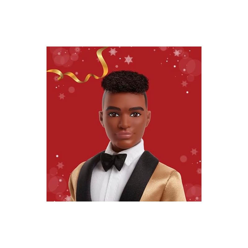 Barbie Holiday Ken, Dark Brown Hair, Signature Black Dress-Up Doll, House, Pretend Play, Ages 6+, Gold, JGK57