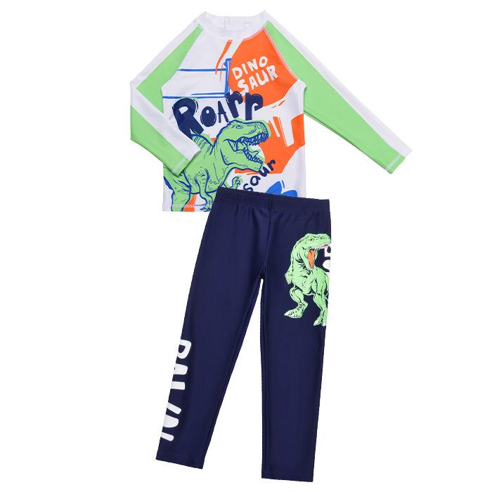 3-Piece Boys' Dinosaur Swim Set: Long Sleeve, Pants, and Shorts - Bright Colors, Sun Protection, Durable