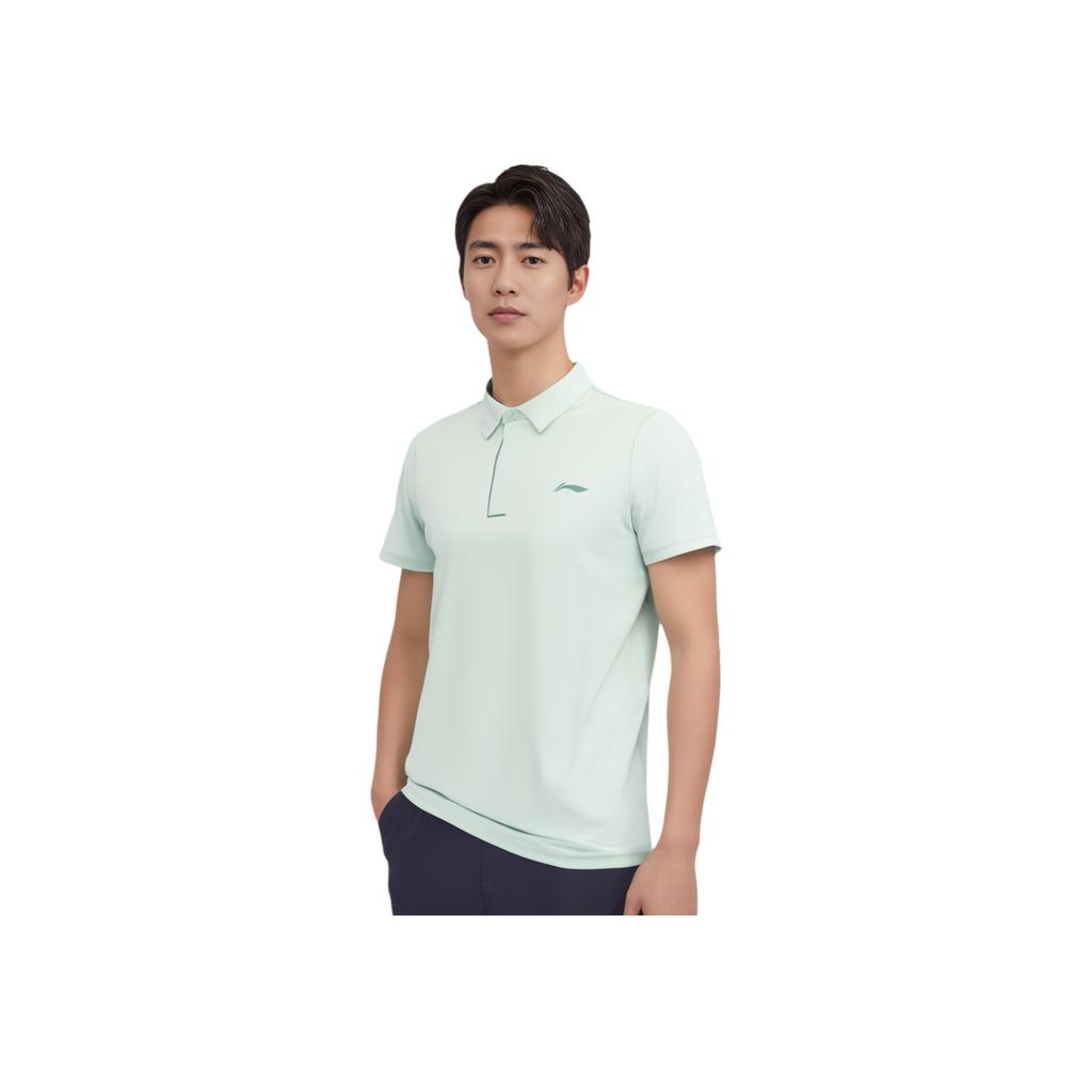 Li-Ning Fitness Series Solid Color Logo Comfortable Breathable Short Sleeve Polo Shirt Men Tops Light-Teal APLU121-5