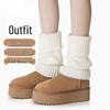 White Knit Women's Winter Leg Warmers - Warm, Thickened Scrunch Socks for Snow Boots, Autumn/Winter Calf Socks