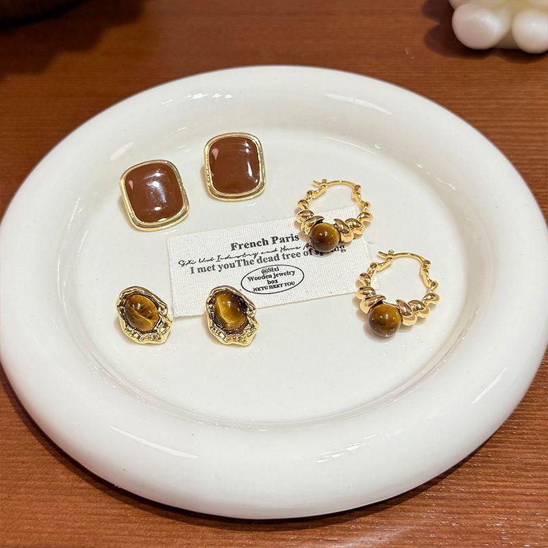 Maillard Style Amber Circle Earrings Women's Autumn and Winter Atmosphere with Earrings Light Luxury High Sense Exquisite Stud Earrings