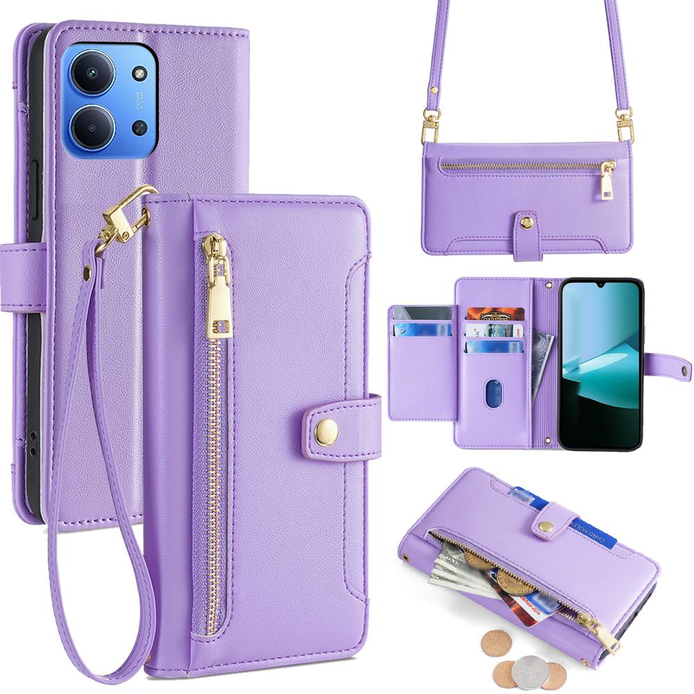 For Xiaomi Redmi 15C 4G (Global) (171mm)/Poco C85 4G (171mm) Leather Case Zipper Pocket Wallet Phone Cover with 2 Straps