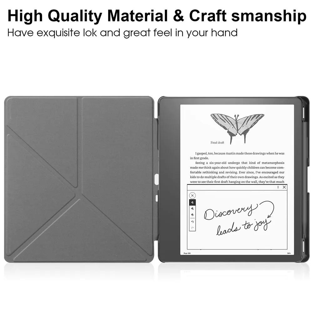 For Kindle Scribe 2024 Case 10.2 Inch PU Leather Multi-folding Stand Smart Auto Wake Sleep Ebook Cover Funda with Pencil Holder
