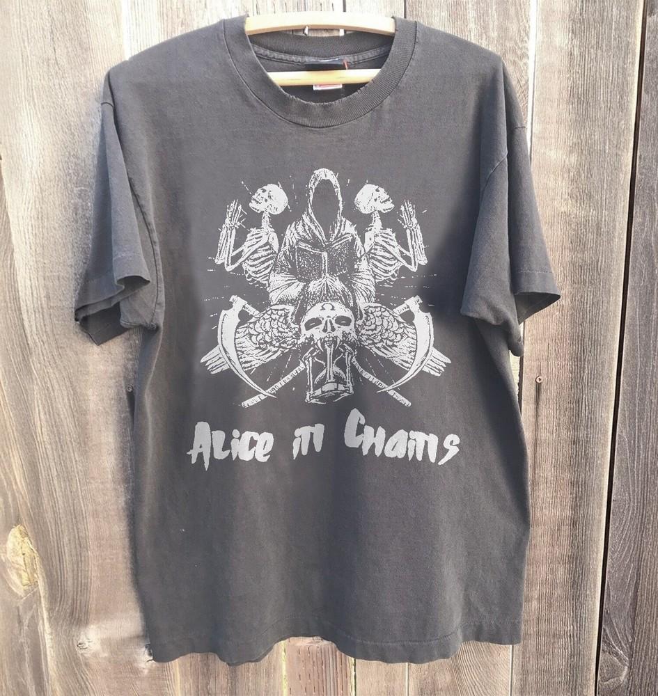 New Alice In Chains Skull Graphic Charcoal Cotton Tshirt Unisex T-Shirt L