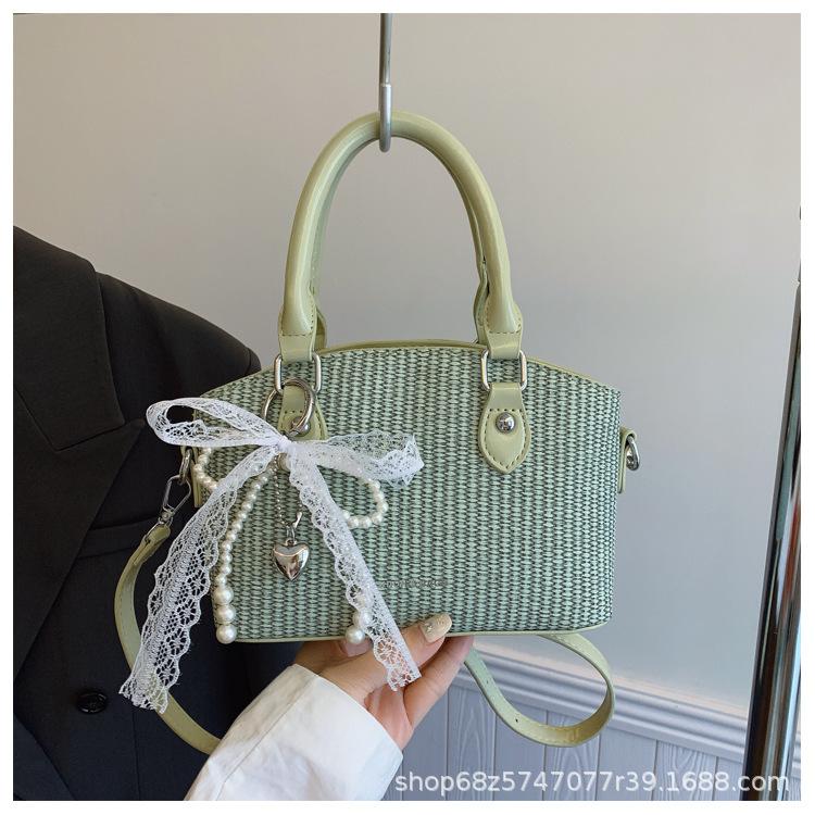 2025 New Style of Foreign Style Woven Small Bag Sen Cute Women's Bag Summer Popular Silk Scarf Crossbody Bag Hand-held Bucket Bag