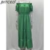 BITCED Long Dress with Open Back and Elastic Waist Popular Bohemian Style with Open Shoulders