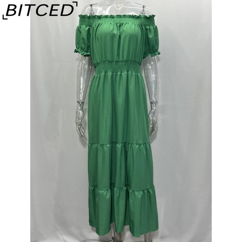 BITCED Long Dress with Open Back and Elastic Waist Popular Bohemian Style with Open Shoulders