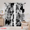 2pcs,2D Plane Printing Popular Curtain Panels Monochrome Butterflies Versatile Fabric (without Rod) Gifts for Bedroom, Living
