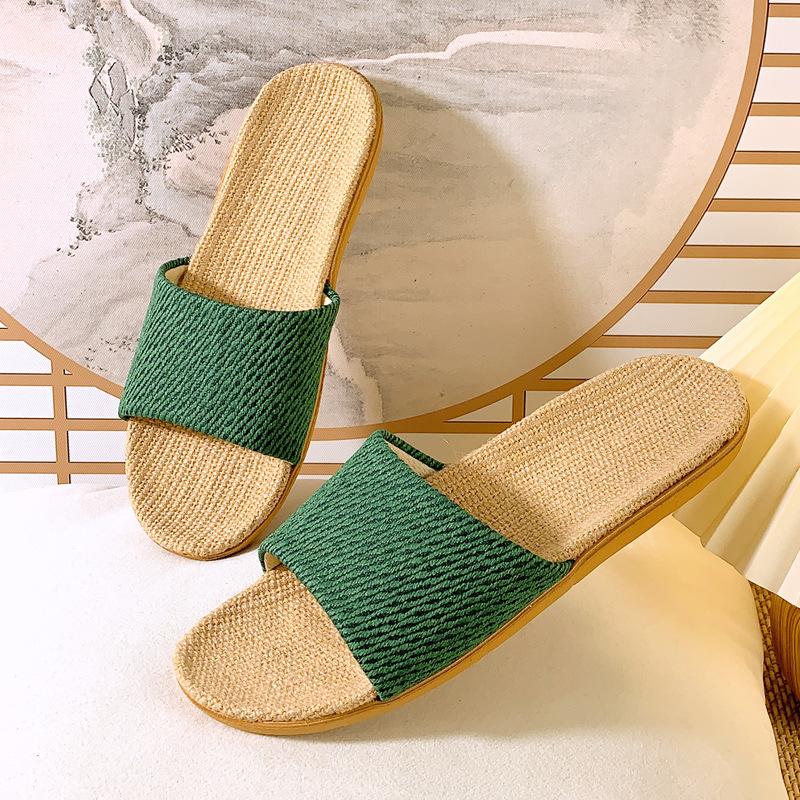 Fashion 2024 Summer New Linen Slippers Couple Summer Thick Bottom Slippers Home Indoor Comfortable Non Slip Slippers