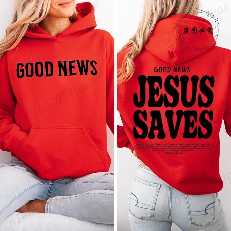 Women's Casual Hoodie Sweatshirt Aesthetic Jesus Saves Print Sportwear Good News Jesus Saves Hoodie Christian Bible Verse Shirts