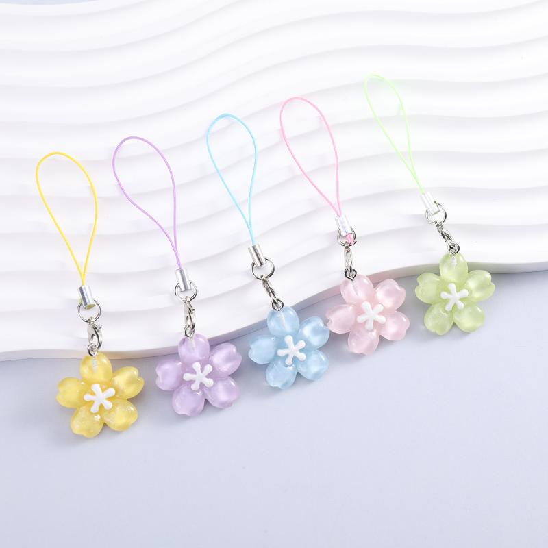 Creative Lovely Flower Phone Strap Sweet Jelly Color Sakura Keychain Pendant Cute Fashion Backpack Hanging Ornaments Couple Gift