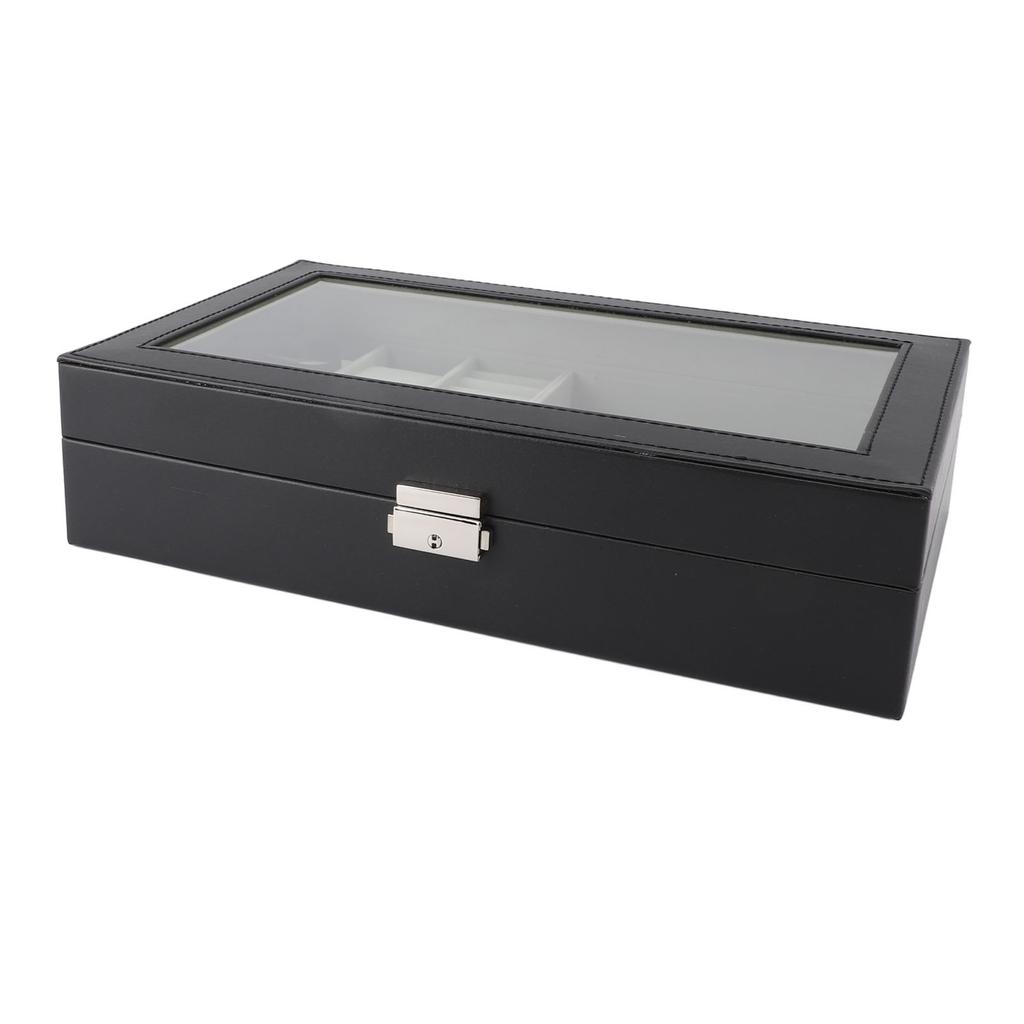 Watch Storage Box Waterproof Dustproof 4 Slots 3 Glasses Compartments Ring Layer Watch Case Organizer for Jewelry