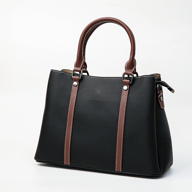 Single Shoulder Crossbody Bag Large Capacity Color Contrast Tote Top Layer Cowhide Tote with Genuine Leather Handbag for Women