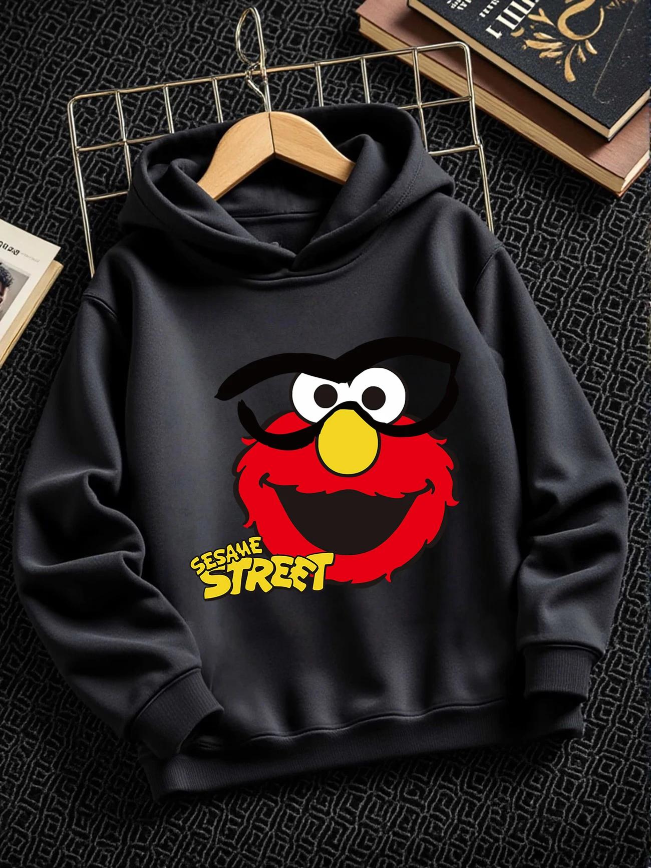 Playful Sesame Street Hooded Top Kids Summer Cute Crewneck Street Age 3-14 100