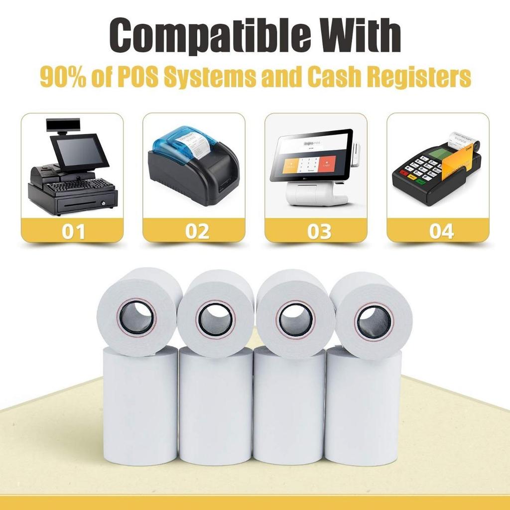2 1/4 X 50ft Thermal Paper, BPA Free Receipt Paper, Fits 57mm Mini Thermal POS Printer & Square Terminal Credit Card Machines