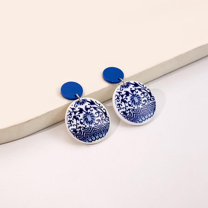 Vintage Blaue Und Weiße Porzellanohrringe Chinesischer Stil Wellenpunkt Elegante Geometrische Ohrringe Damen Ohrschmuck