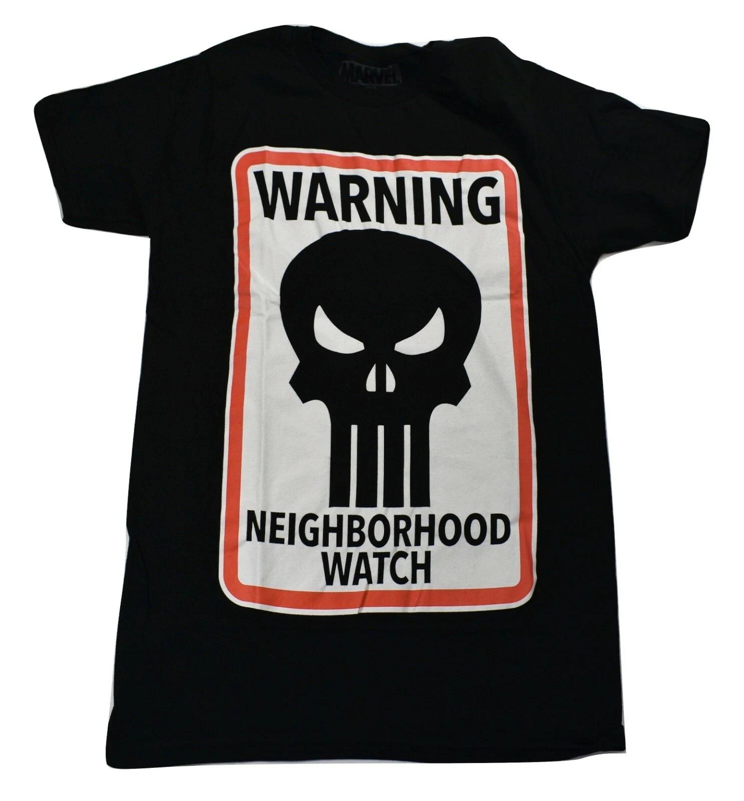 Marvel Mens Punisher Skull Warning: Neighborhood Watch Shirt New S 3XL