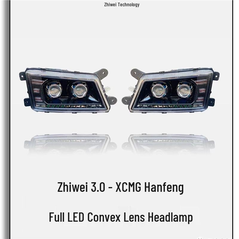 XCMG Hanfeng G7/G5/G9 Dual-Lens LED Headlight Assembly - Black Gold Style Driver s Side Left