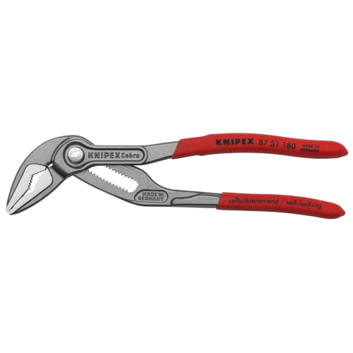 KNIPEX CobraES Extra Slim Water Pump Pliers, 180mm, with Non-Slip Plastic-Coated Handles, 8751-180