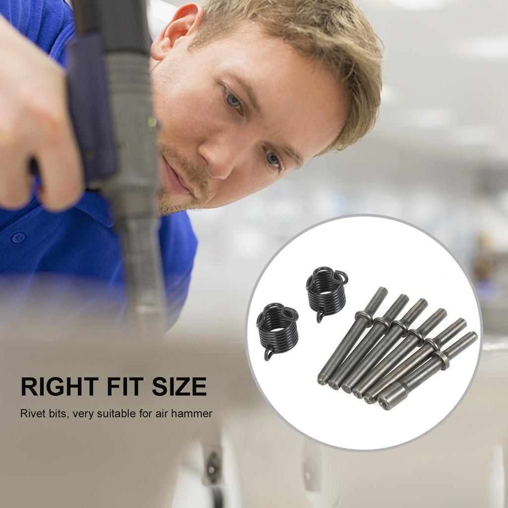 8 Piece Air Rivet Hammer Bit Set 40Cr Steel Smoothing Pneumatic Air Hammer Bits with Spring