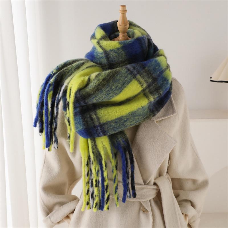 Winter Ombre Tartan Plaid Mohair Cashmere Shawls Scarf Lady High Quality Wrap Warm Blanket Pashmina Stole Bufandas Muslim Snood