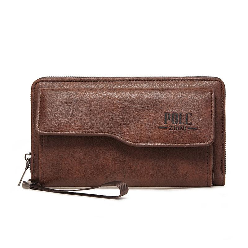 Men's Leather Wallet Clutch Bag Long Purse Zipper Money Clip Black Business Organizer Wallet Male Handy Bag