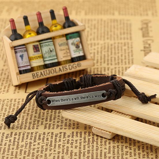 Herren Damen Punk Buchstaben Kunstleder Armreif Hanfseil Armband Armband