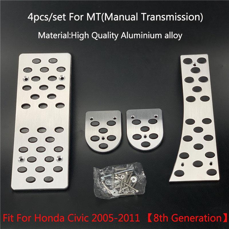 For Honda Civic 2005- LHD Aluminum Pads Pedal Set Gas Accelerator Brake Footrest AT / MT Car Accessories Need Drilling