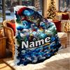 Custom Name Personalized Blue Smurfs Print Blanket, Home Decor, Bedroom, Sofa, Camping, Couch, Gifts for Birthday Christmas