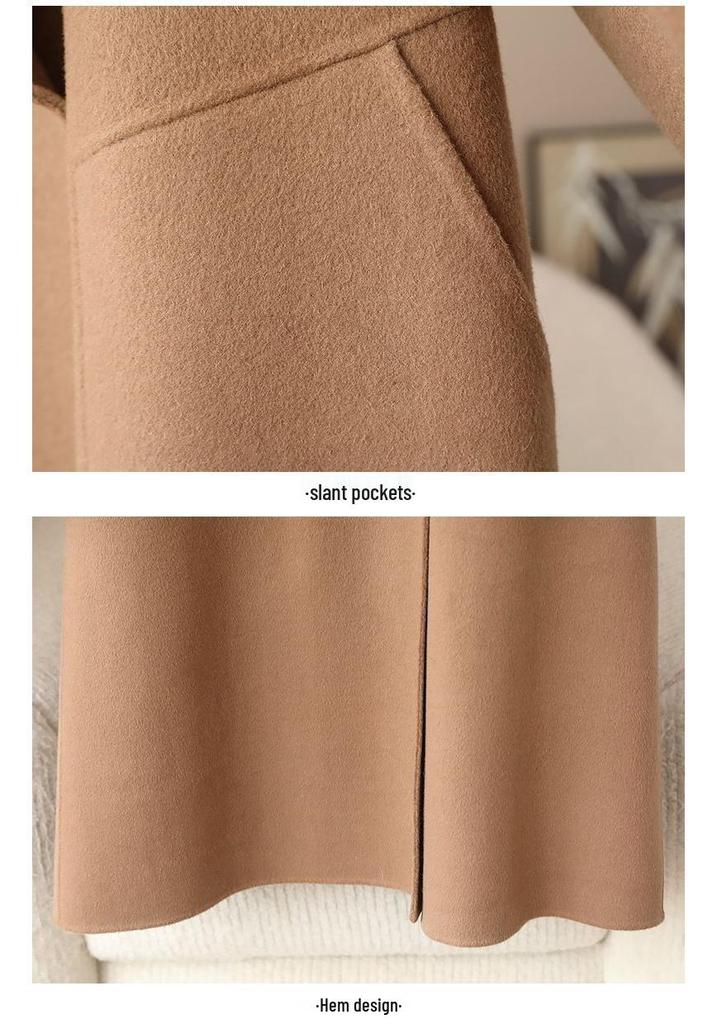 Women's Casual 10% Cashmere Wool Blend Coat - Spring 2026 Korean High-End Double-Faced Wool