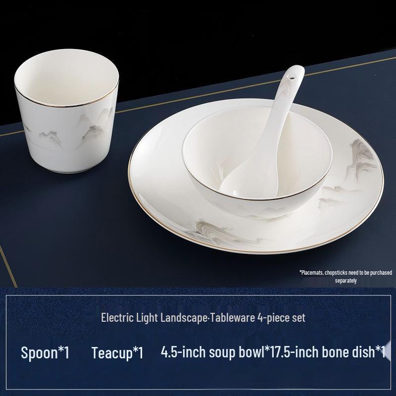 Gold-Rimmed Bone China Tableware Set