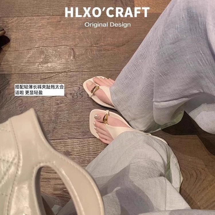 French flat-bottomed set of toe cool slippers for women's 2025 summer new outer wear, toe square head versatile casual open-toe cool slippers