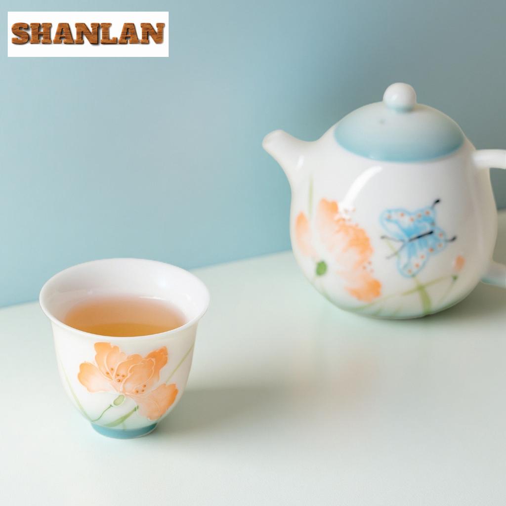 2pc/lot Hand-painted Hibiscus Flower Teacup Traditional Tea Bowl Mug Tea-tasting Smelling Cup Jianzhan Master Cups Tea Set 55ml