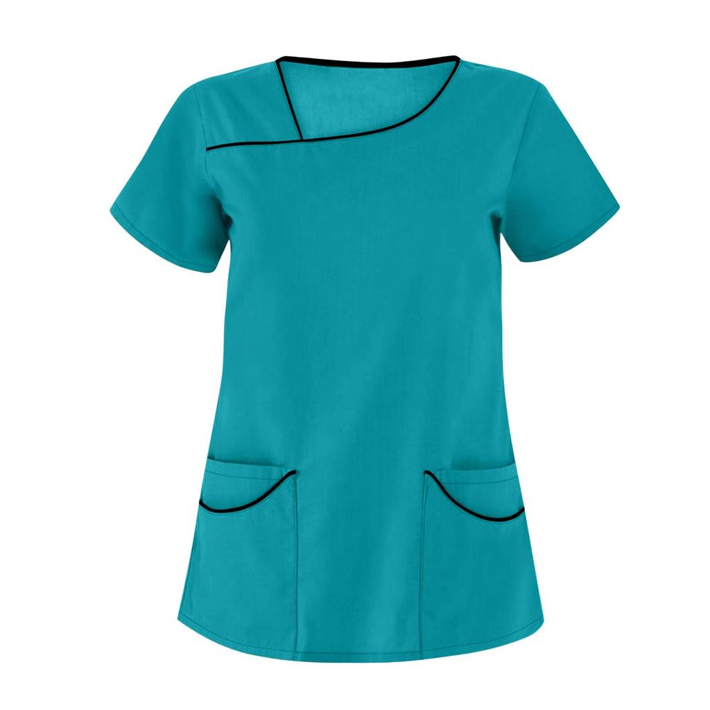 Women's Fashion Solid Short Sleeve Pattern Tops Pocket Working T-shirts