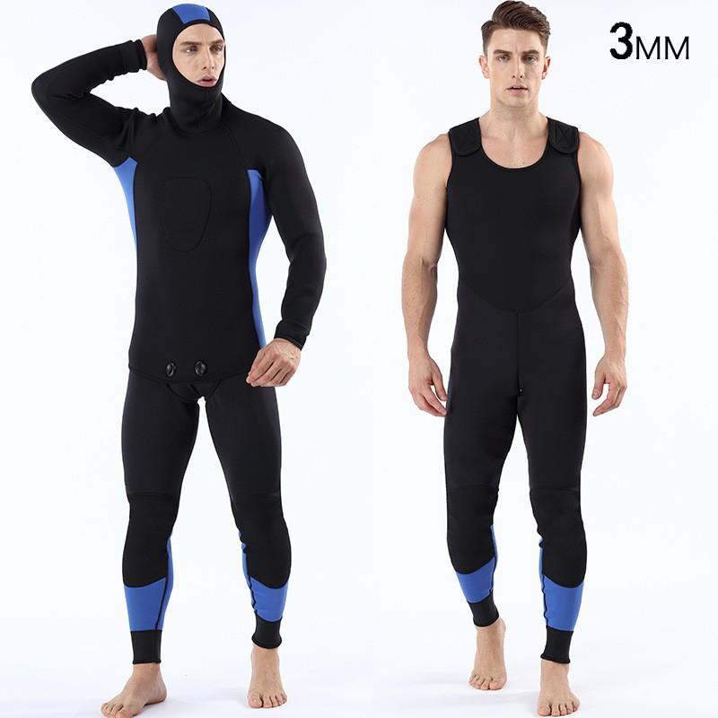 3mm Neoprene Wetsuit Two-Piece Set Black Diving Snorkeling Surfing Water Sports Warmth