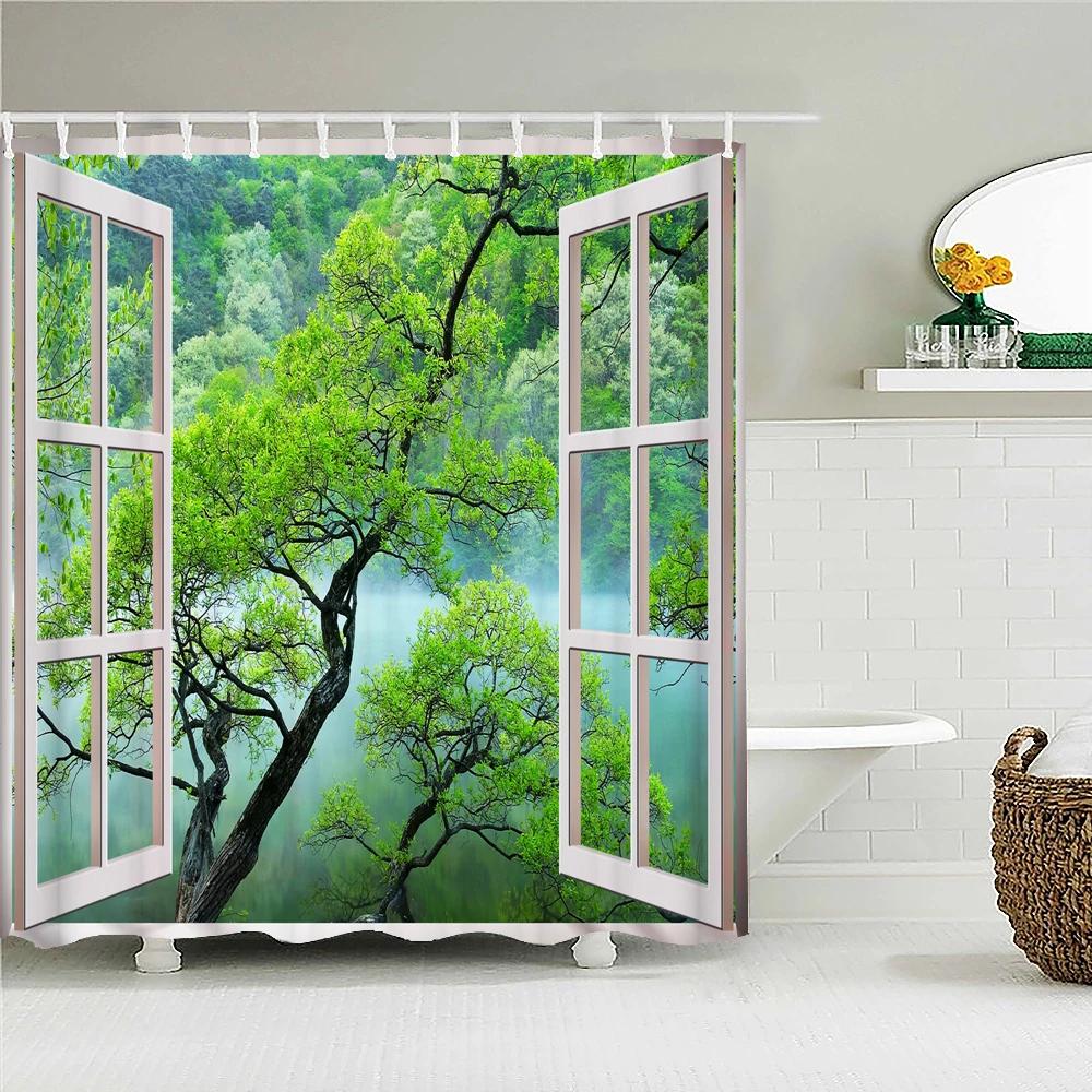 Hoge Kwaliteit Wasbaar Douchegordijn Natuurlandschap 3D Waterdichte Stof Badkamer Decor Groot 240X180 Bedrukt Douchegordijn