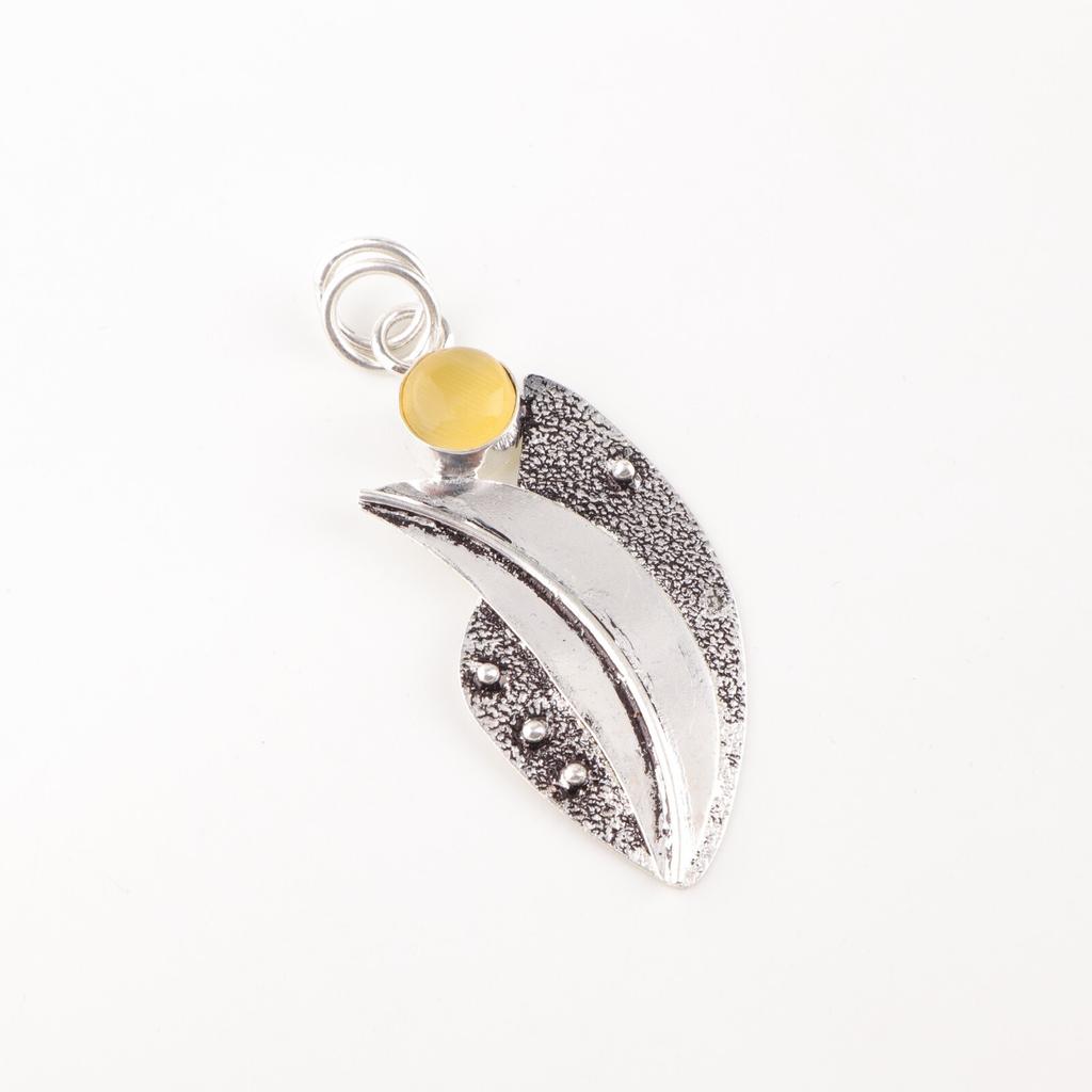 Yellow Cat's Eye Gemstone 925 Stamped Silver Jewelry Handmade Partywear Pendant PP-36-48