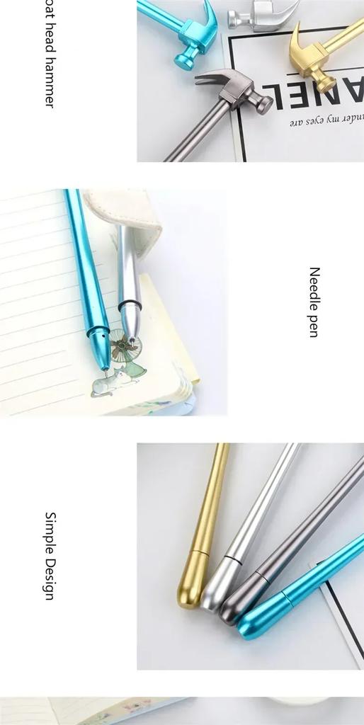 4PCS Creative Plastic Gel Pen Imitation Metal Hammer Black Ink Stationary Student School Office Writing Supplies Random Color