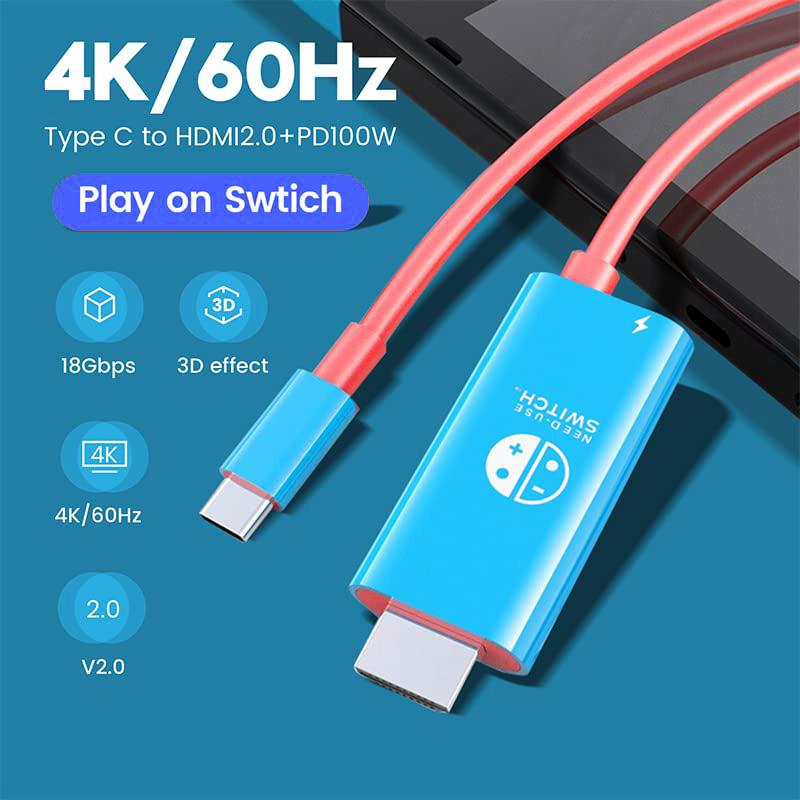 ENKAY HAT PRINCE 2m Type-C to HDMI 4K 60Hz+PD 100W HD Cable for Nintendo Switch Adapter Cord