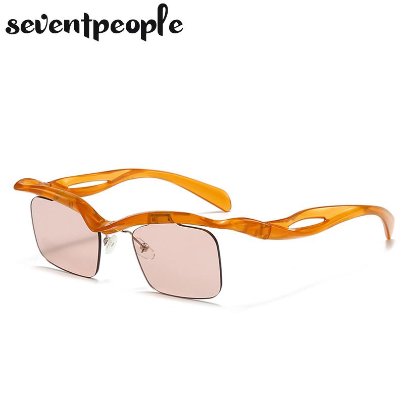 Semi-Rimless Rectangle Sunglasses Women Men  Luxury Brand Vintage Small Frame Punk Eyewear Shades For Male Trendy Sunglass