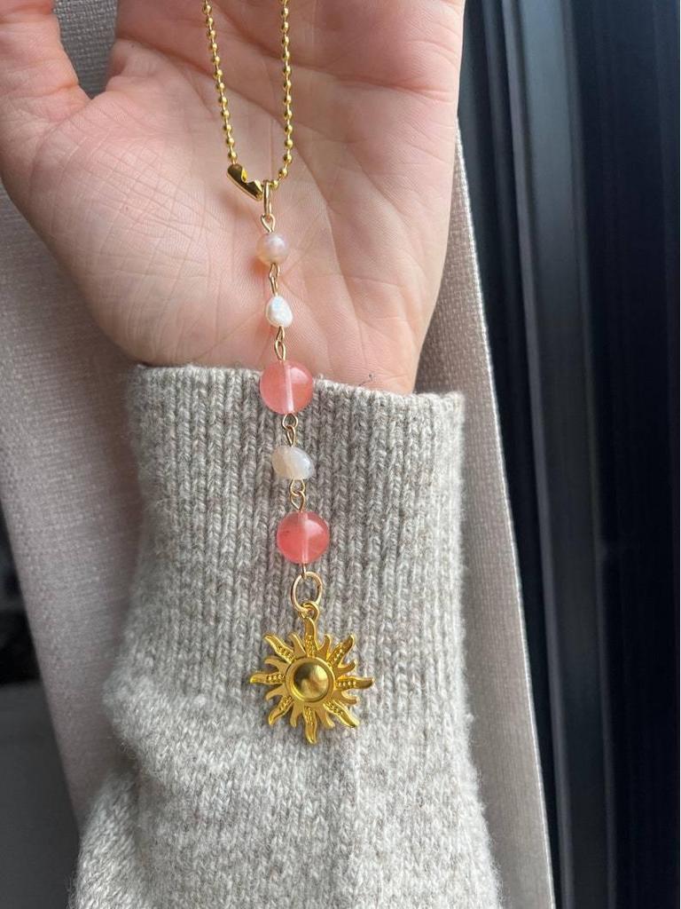 Sun Crystal Car Pendant: Pearl & Crystal Hanging Ornament for Interior Decoration