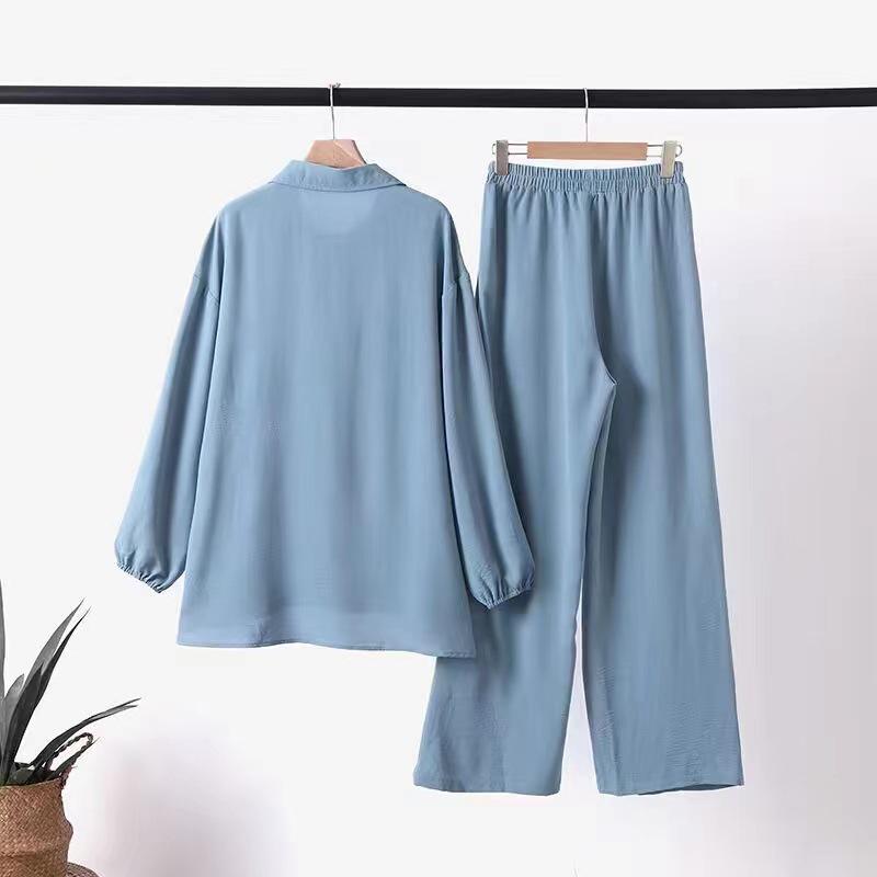 Middle East Muslim Long Sleeve Patch Pocket Shirt & Elastic Waist Pants Set